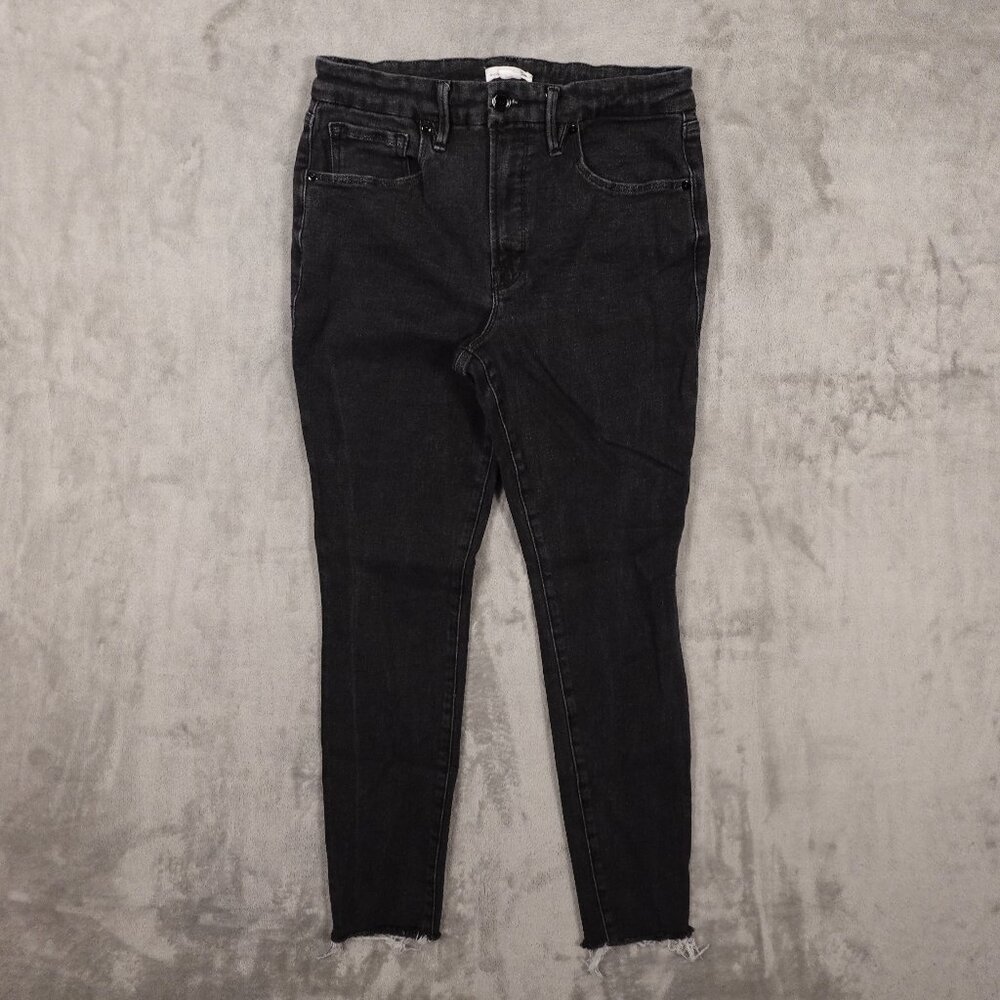 Good American Jeans Good Waist raw hems‎ women's 10/30 black denim